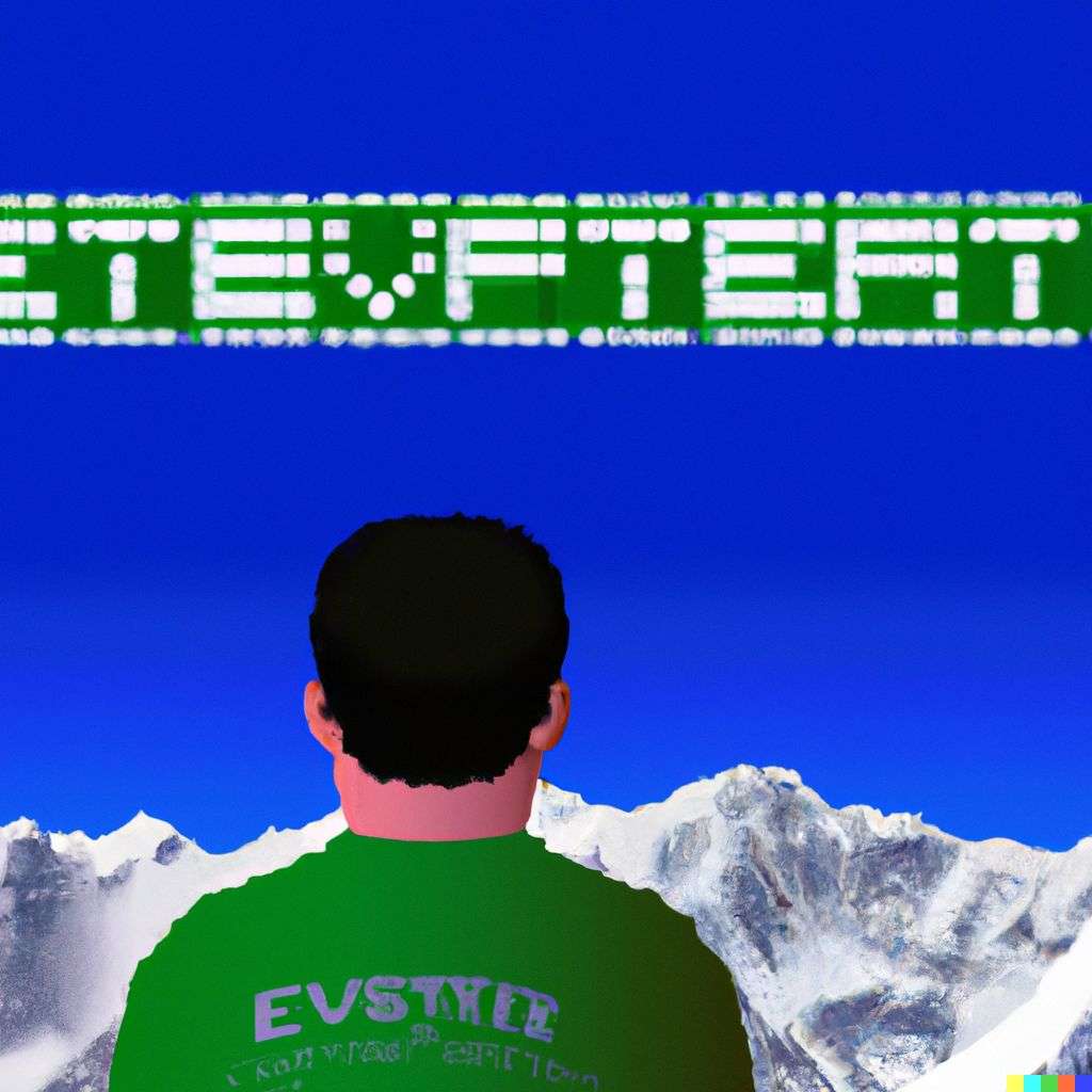 someone gazing at Mount Everest, old computer game graphics